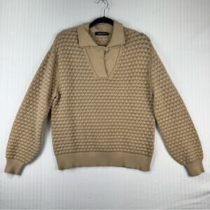 Merokeety V-Neck Foldover Collar Oversized Beige Sweater Women’s Size Medium